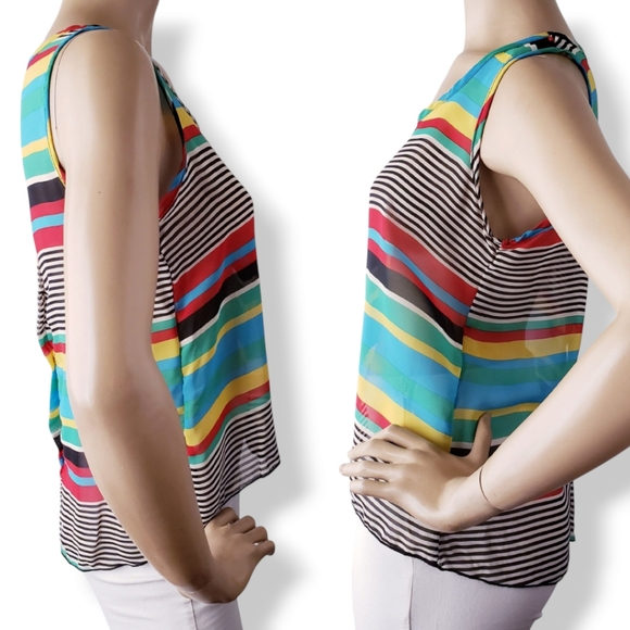 Vivace Multicolored Retro Striped Gold Button Back Detail Blouse - Picture 4 of 8